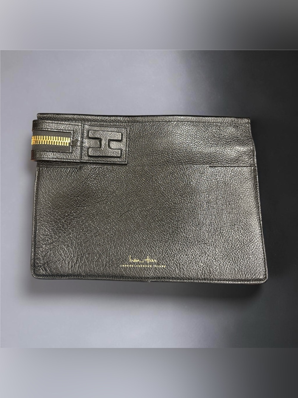 India Hicks Black Leather Wristlet Clutch Like New